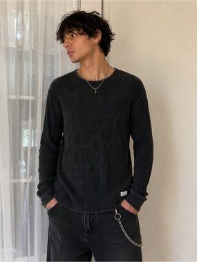 Kinetix Casual Luxury Faded Black Waffle Knit Thermal Long Sleeve Shirt Men’s L
